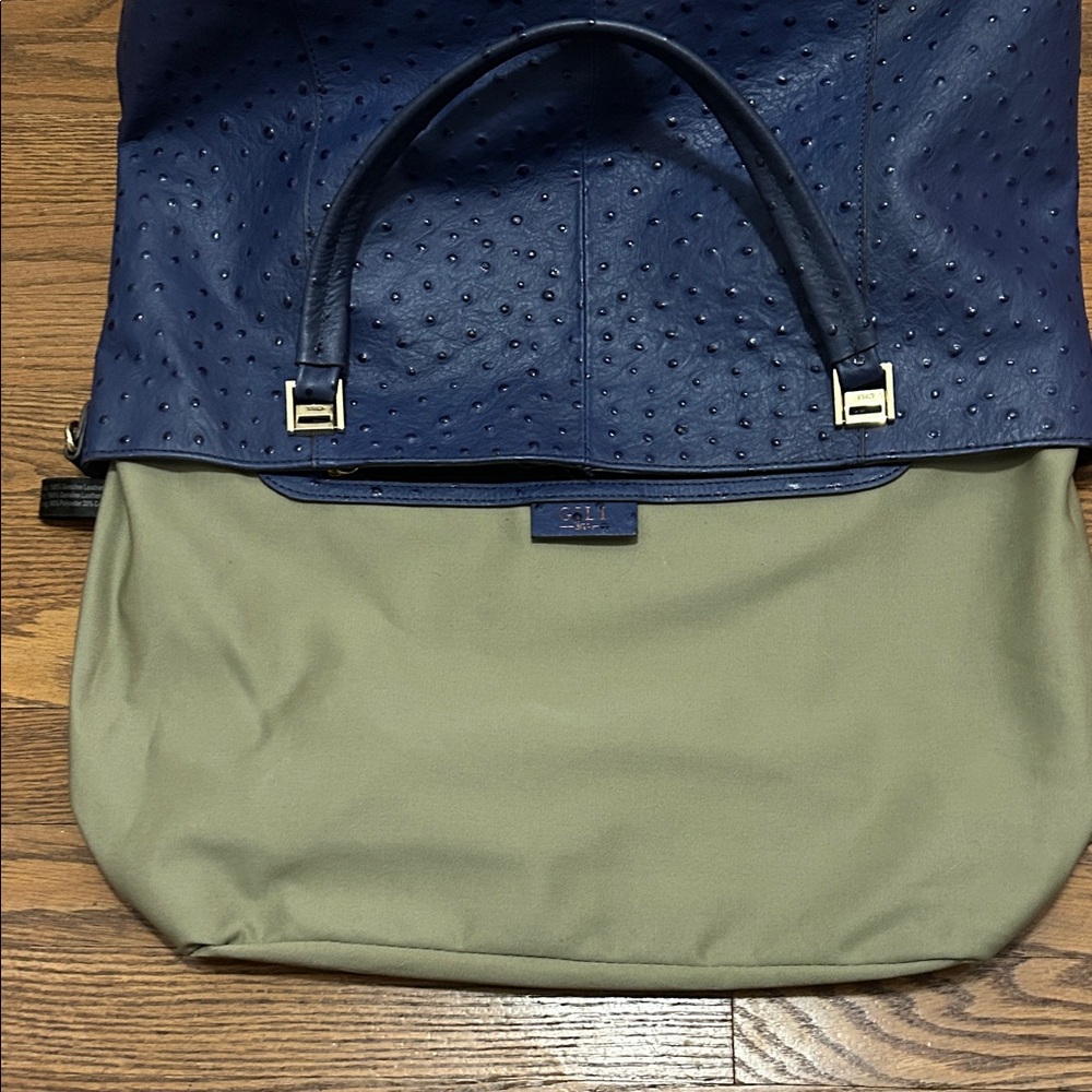 G.I.L.I. Purse Roma 4 Tote Bag Large Blue Ostrich Leather - Picture 8 of 13